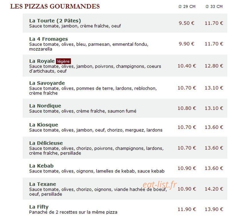 Le Kiosque à Pizzas — carte page 2