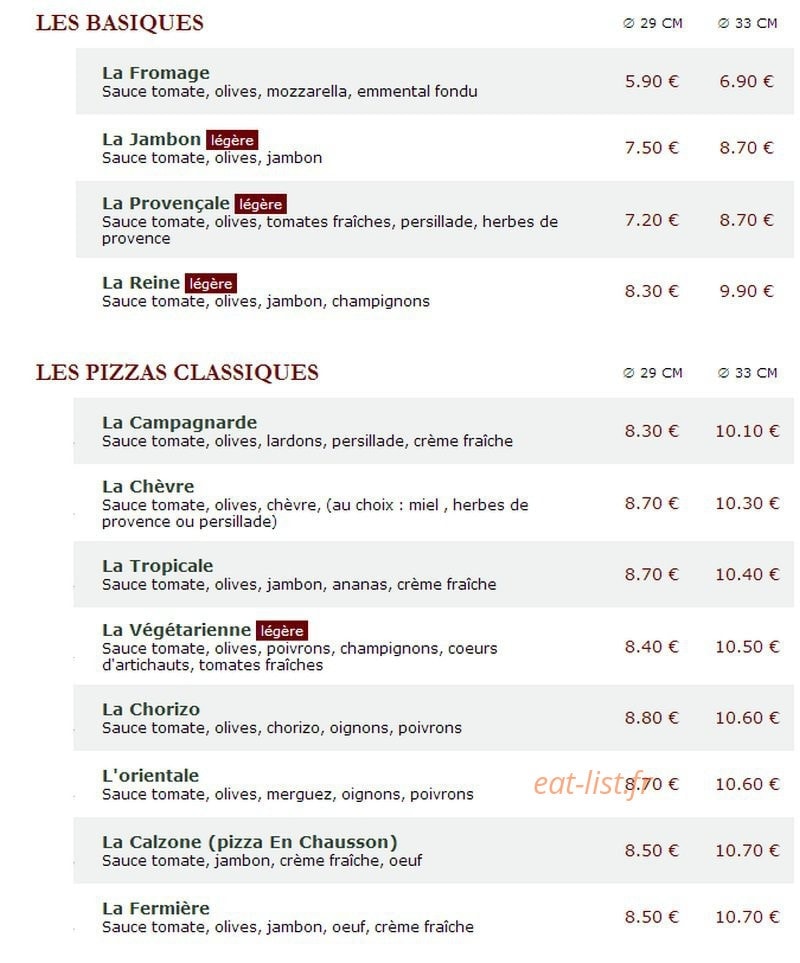 Le Kiosque à Pizzas — carte page 1