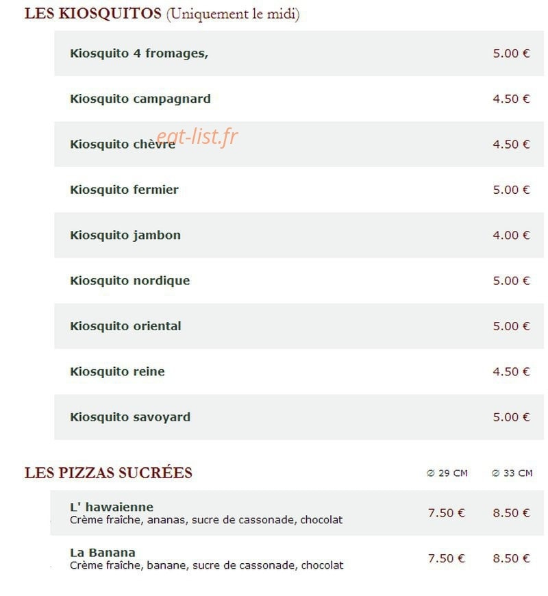 Le Kiosque à Pizzas — carte page 4