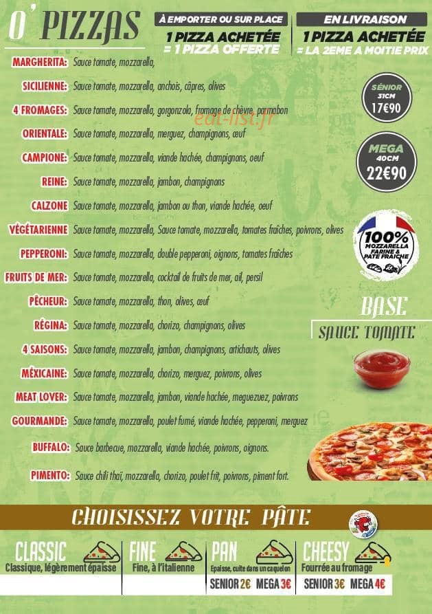O'Twenty Pizza — carte page 2