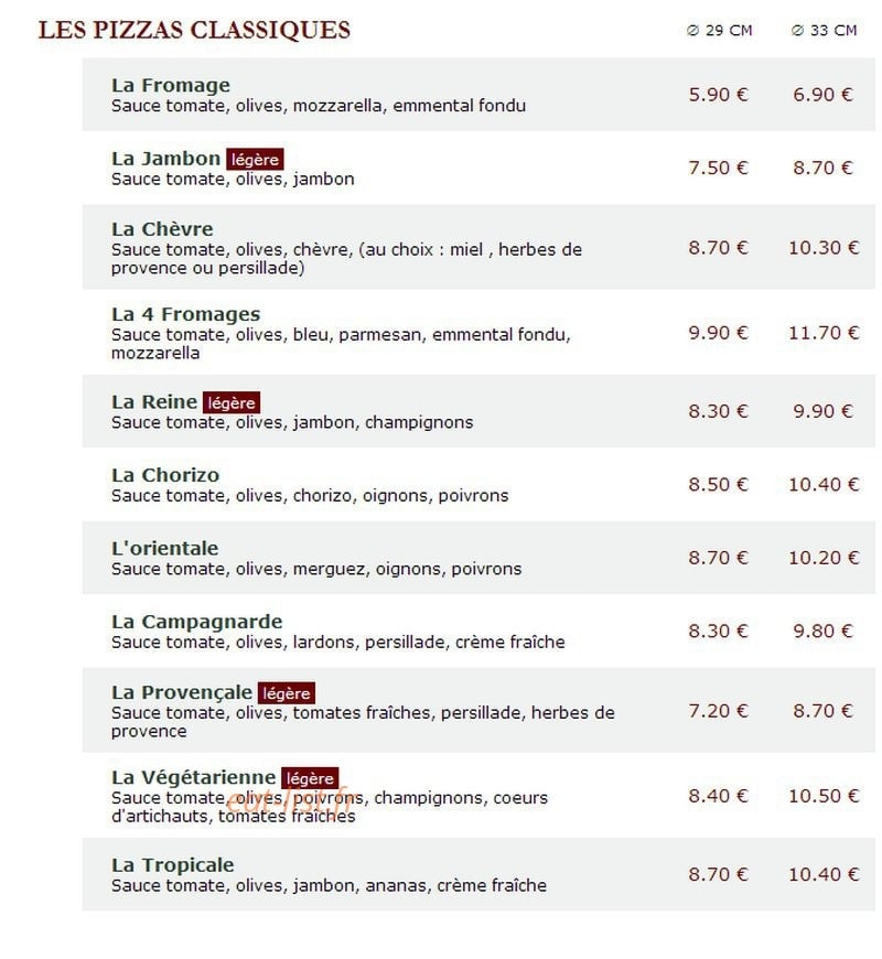 Le Kiosque à Pizzas — carte page 1
