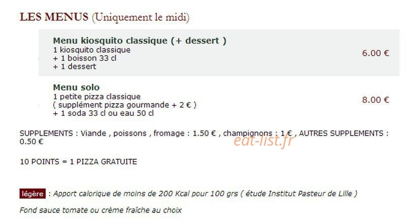 Le Kiosque à Pizzas — carte page 7