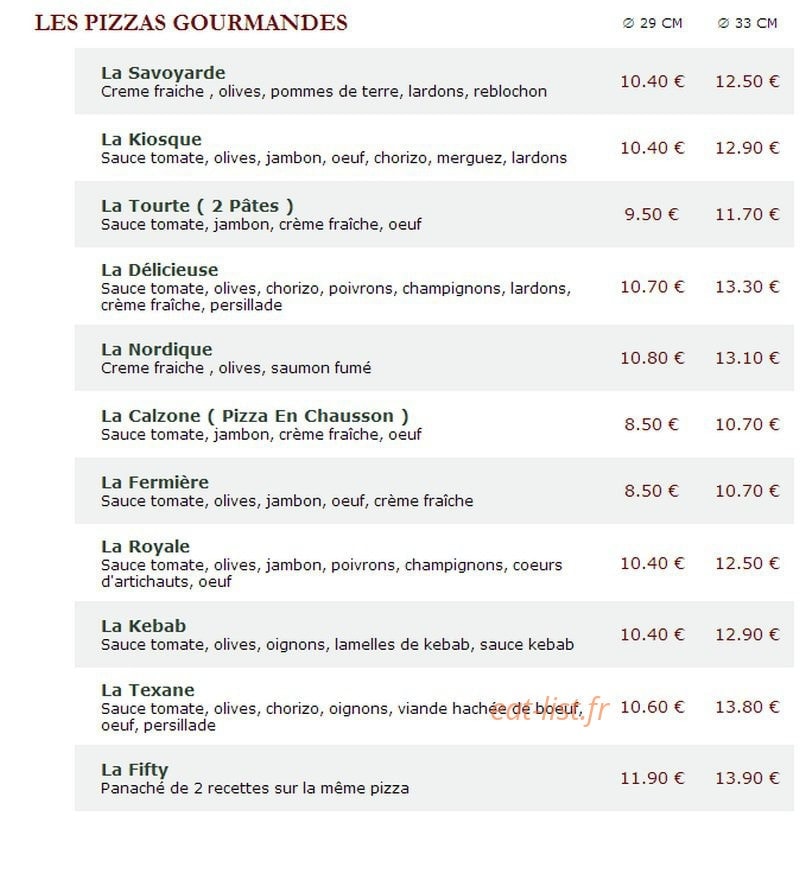 Le Kiosque à Pizzas — carte page 2