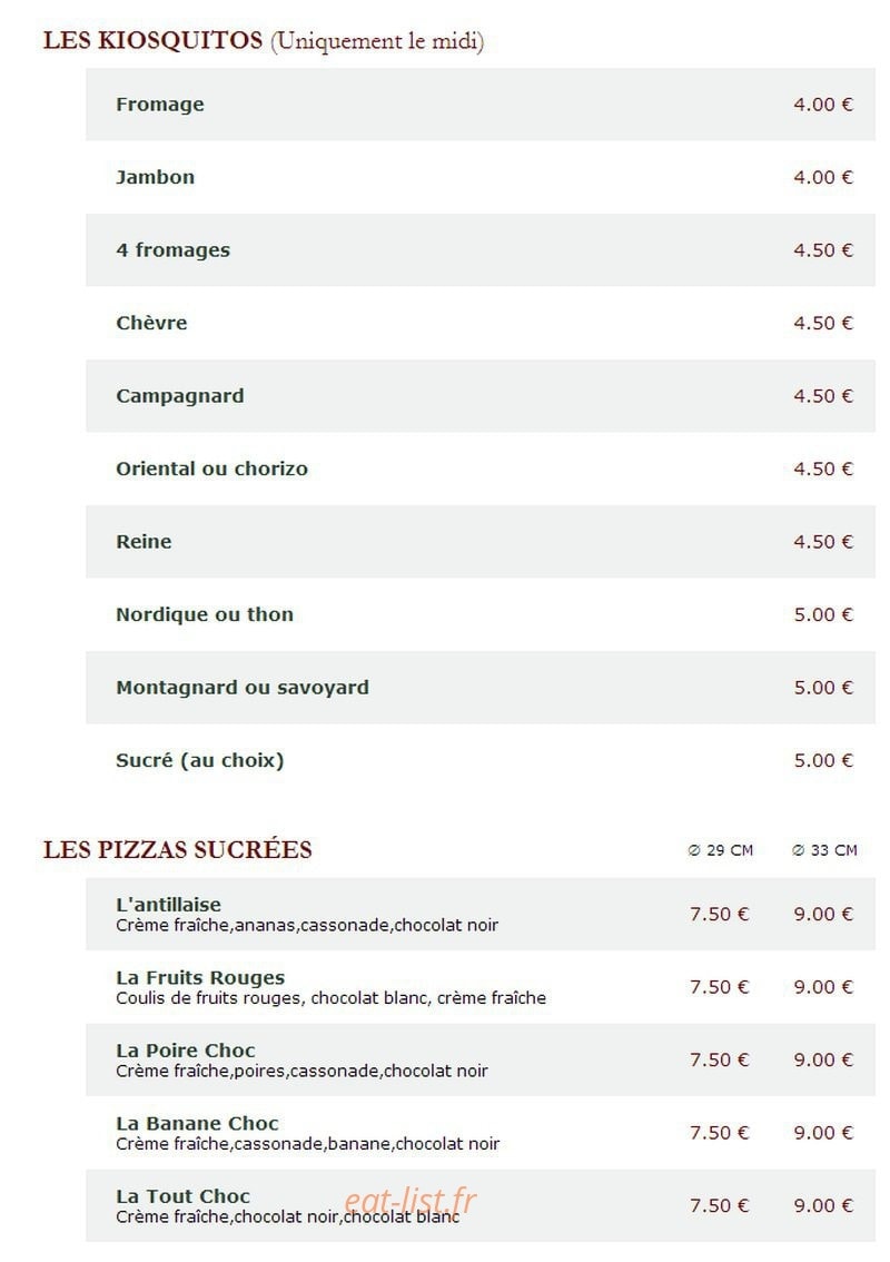 Le Kiosque à Pizzas — carte page 5