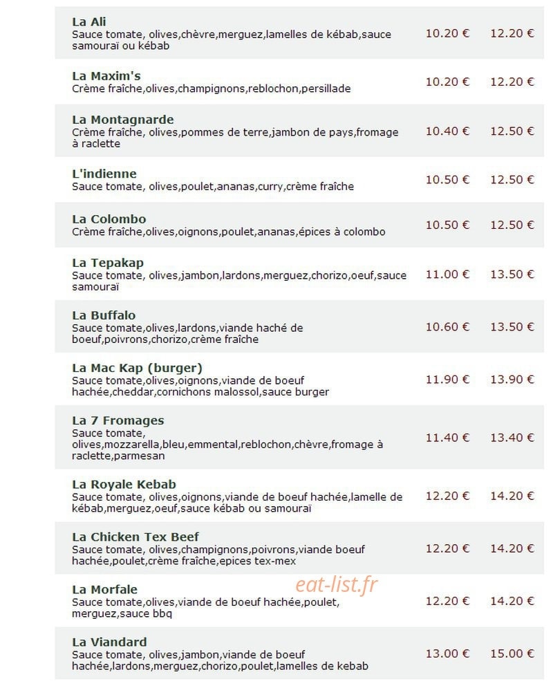 Le Kiosque à Pizzas — carte page 4