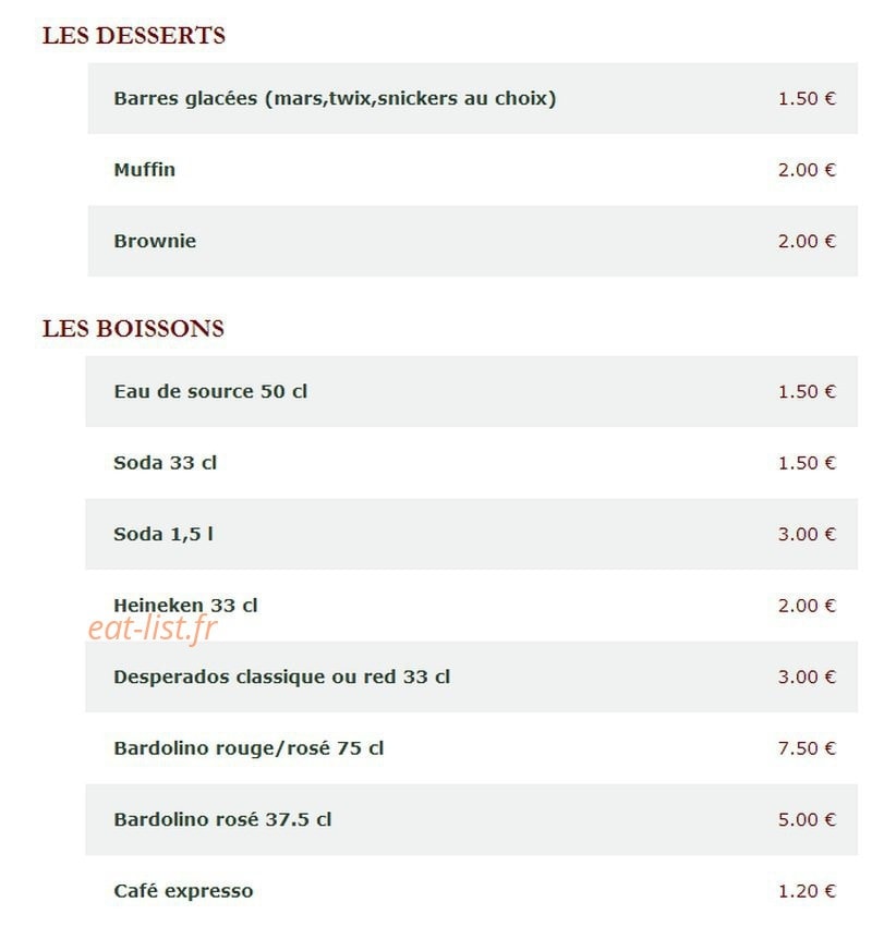 Le Kiosque à Pizzas — carte page 6