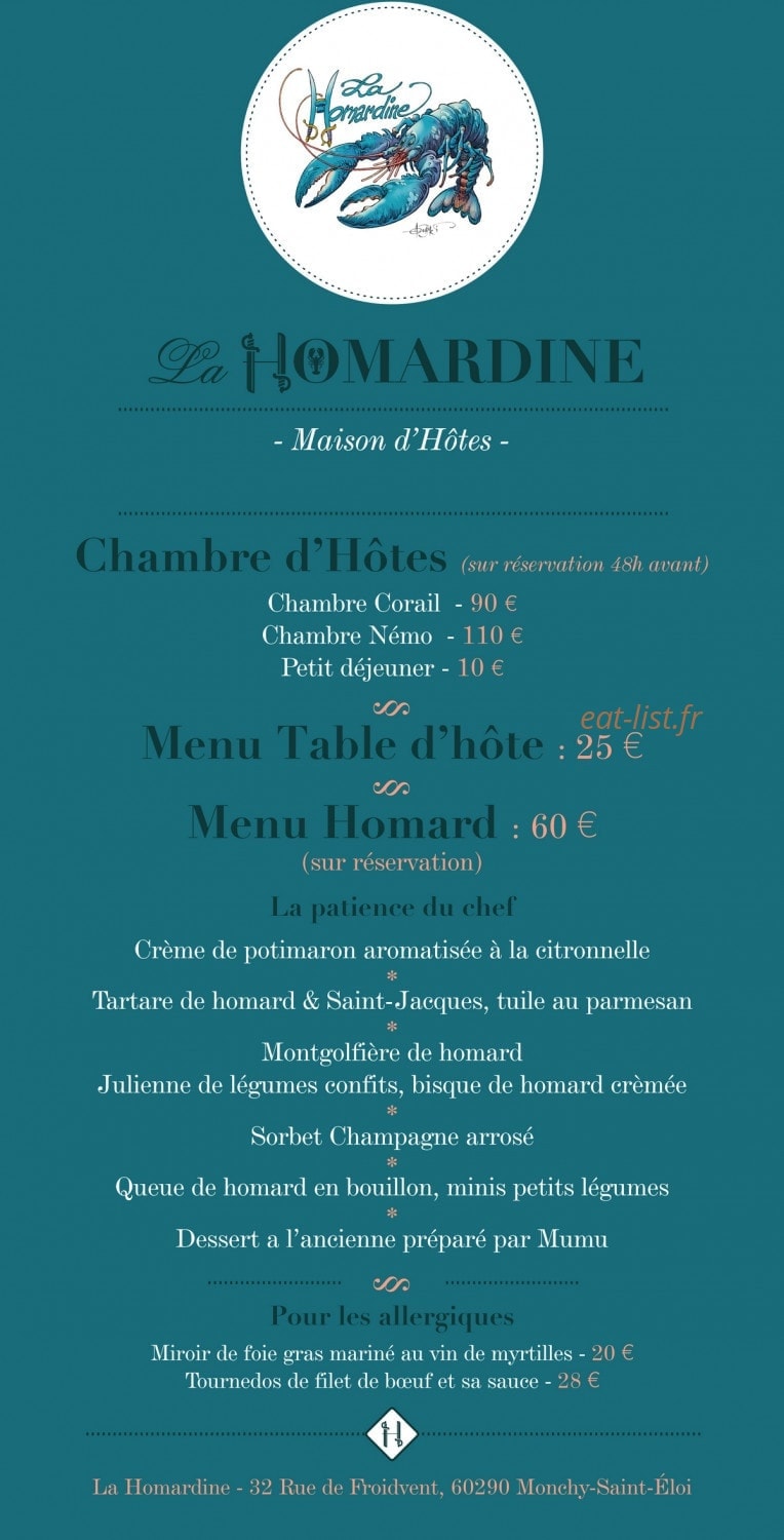 La Homardine — carte page 1