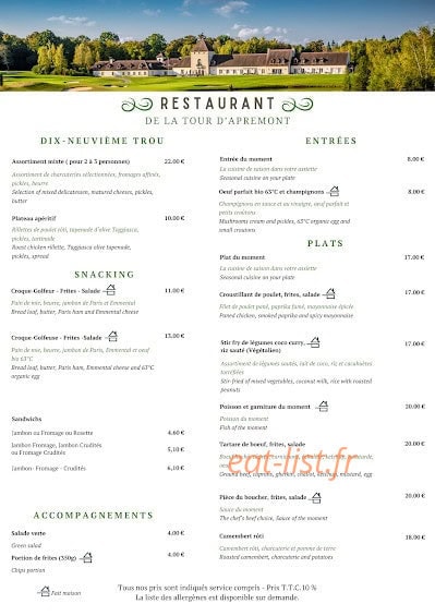 Restaurant de la tour d'Apremont — carte page 1