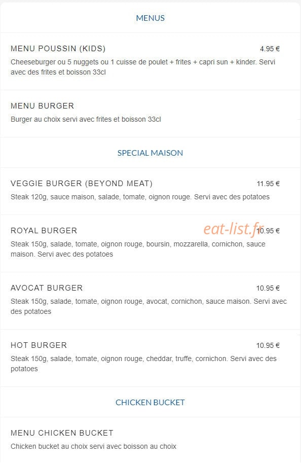 Hot chicken — carte page 1