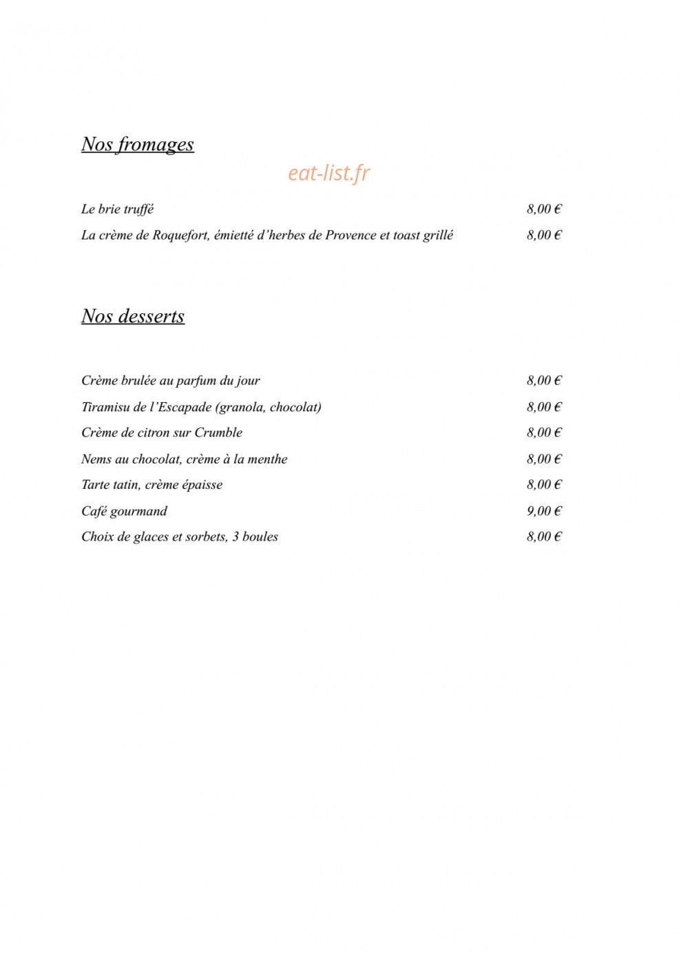 La Table d'Escapde — carte page 3
