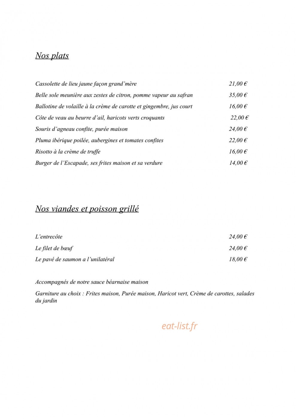 La Table d'Escapde — carte page 2