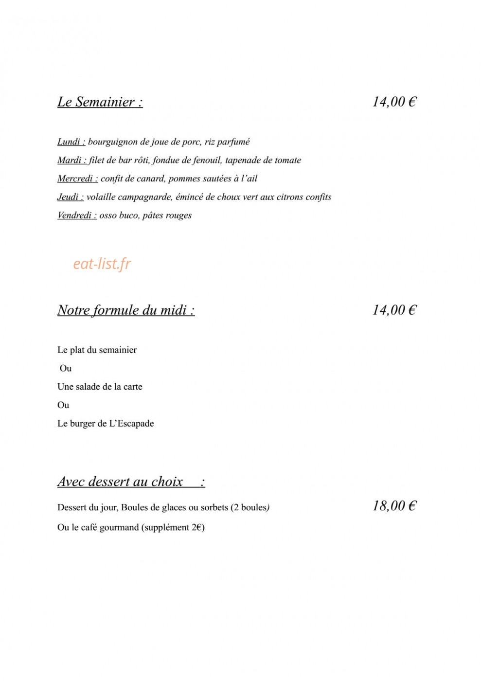 La Table d'Escapde — carte page 4