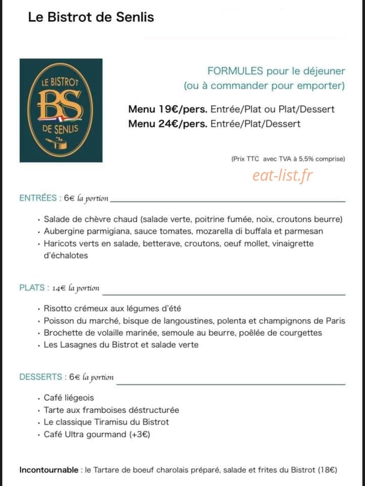 Le Bistrot de Senlis — carte page 1