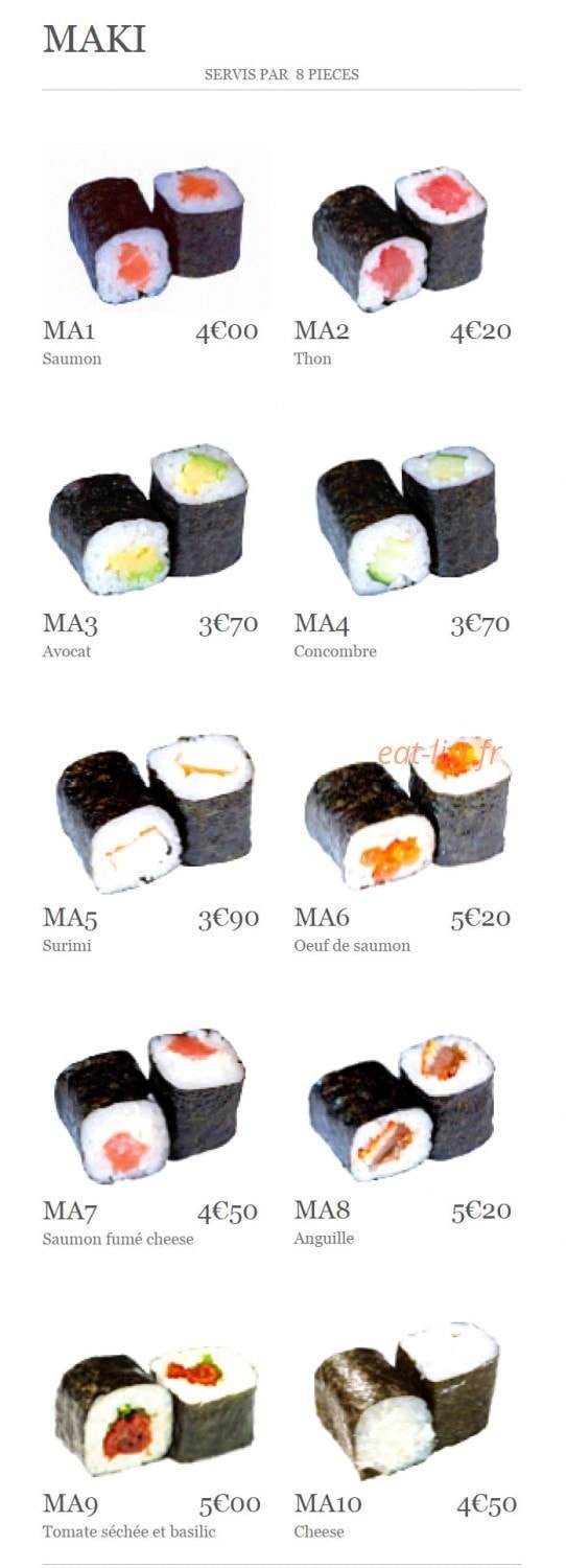 Sushiki — carte page 25