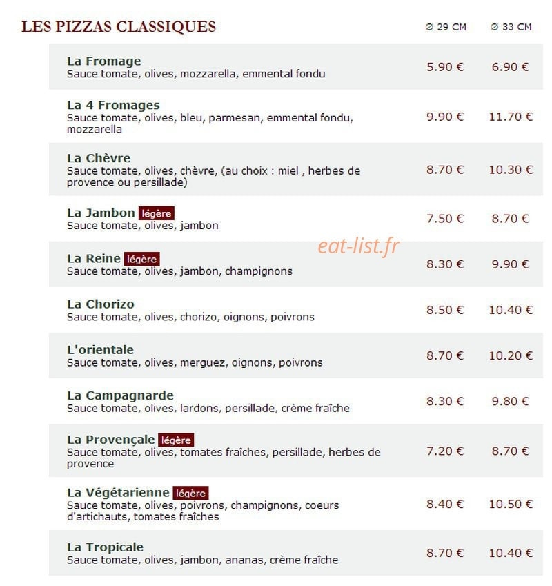 Le Kiosque à Pizzas — carte page 1