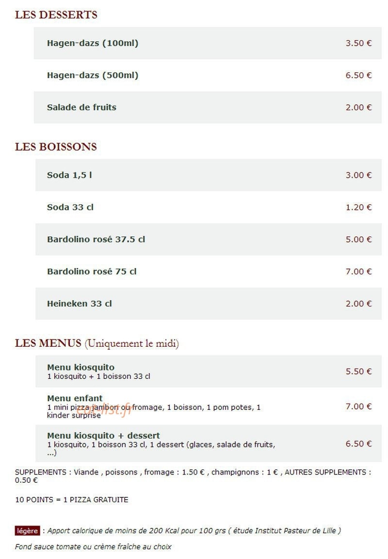 Le Kiosque à Pizzas — carte page 5