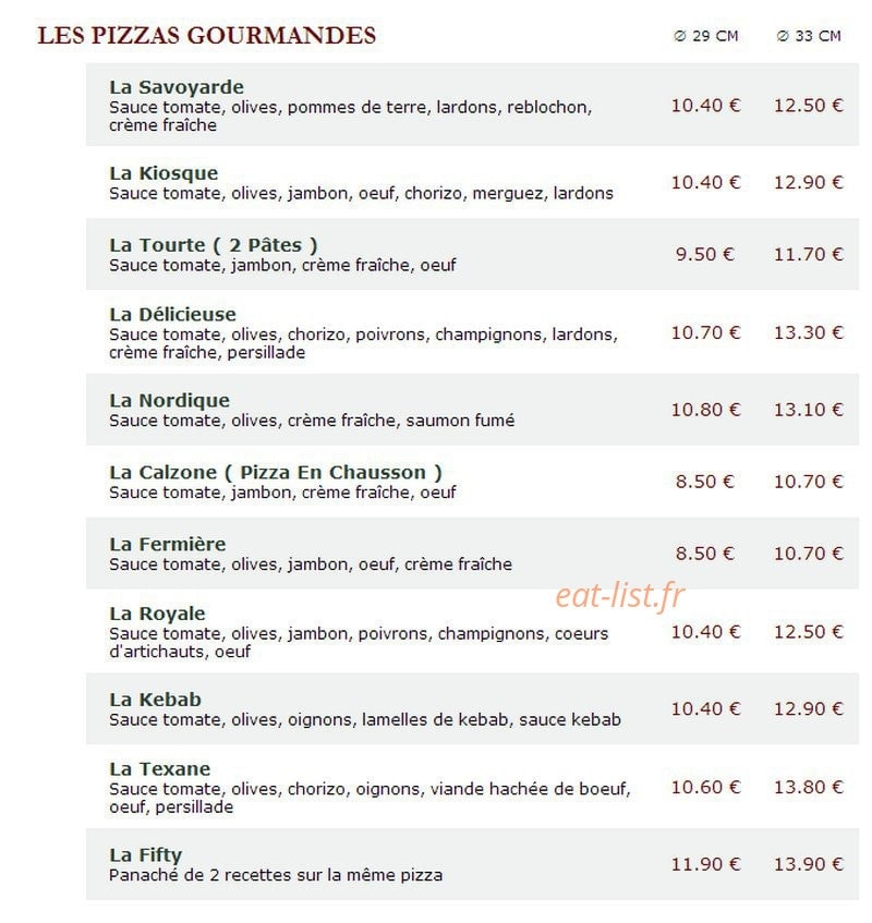 Le Kiosque à Pizzas — carte page 2
