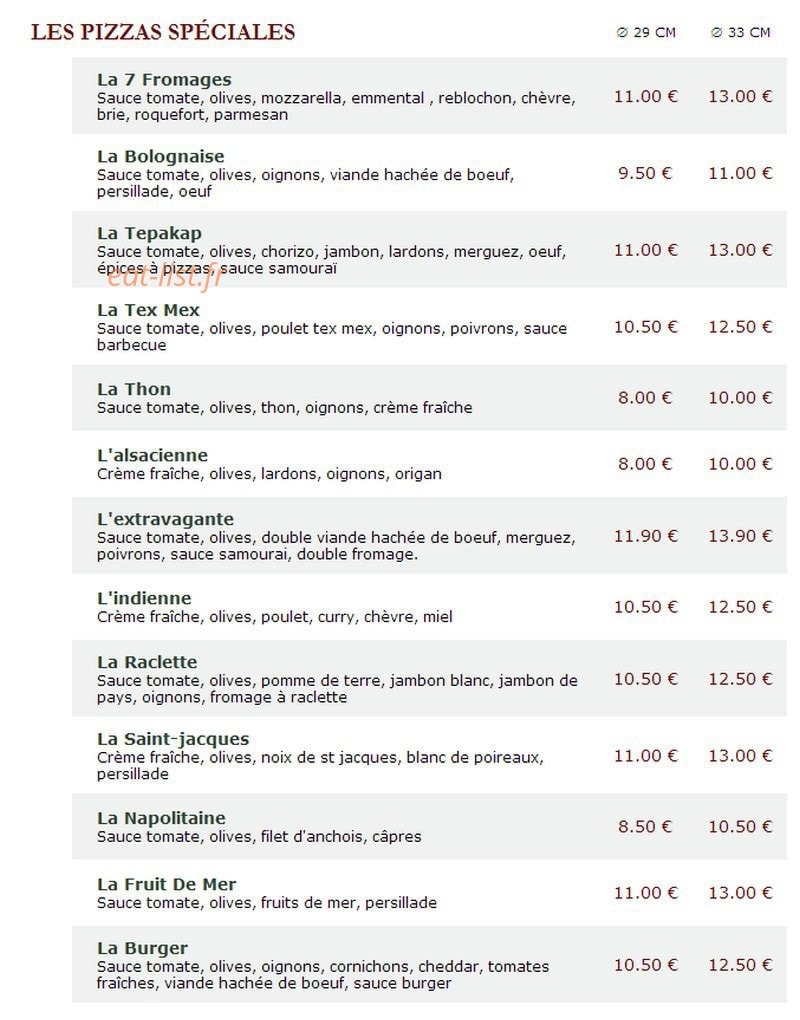 Le Kiosque à Pizzas — carte page 3