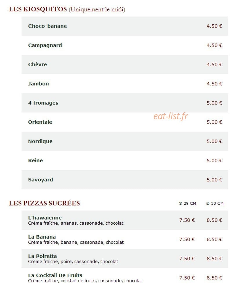 Le Kiosque à Pizzas — carte page 4
