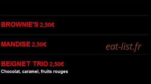 Carte et menu de Pizza roma à Crevecoeur le Grand — Les desserts