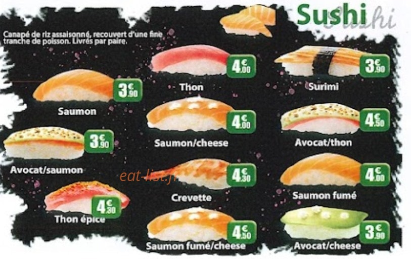 Carte et menu de Sushi Tori à Crevecoeur le Grand — Sushis