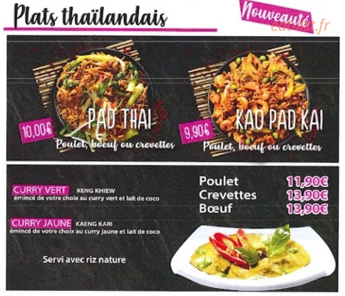 Carte et menu de Sushi Tori à Crevecoeur le Grand — Les plats thaïlandais