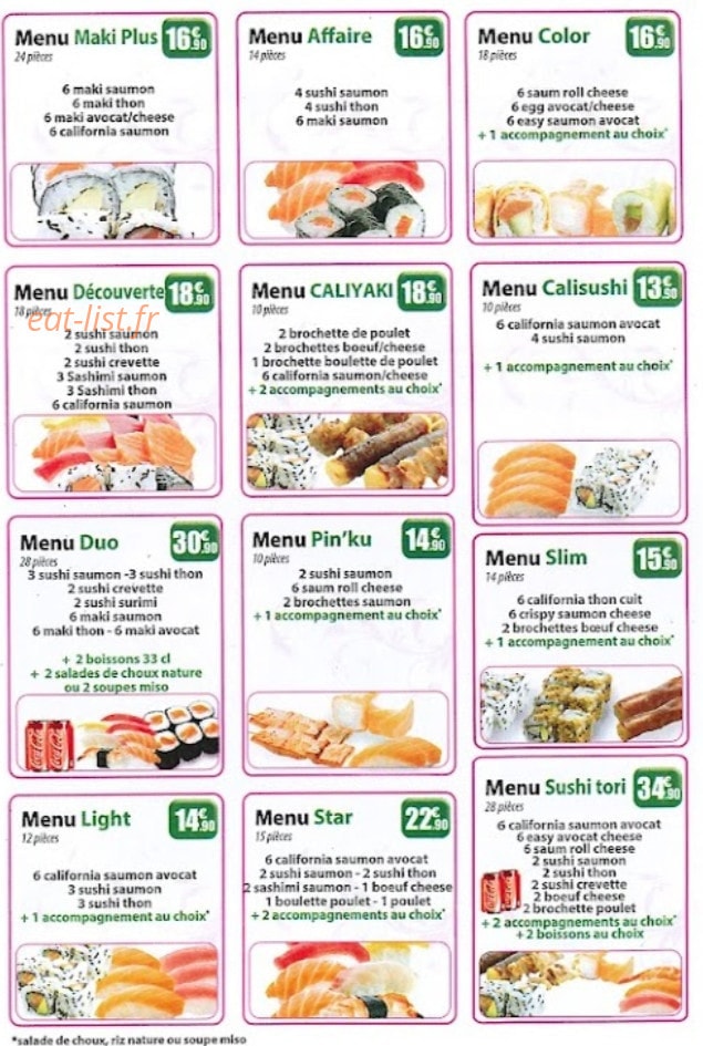 Carte et menu de Sushi Tori à Crevecoeur le Grand — Les plateaux classiques suite