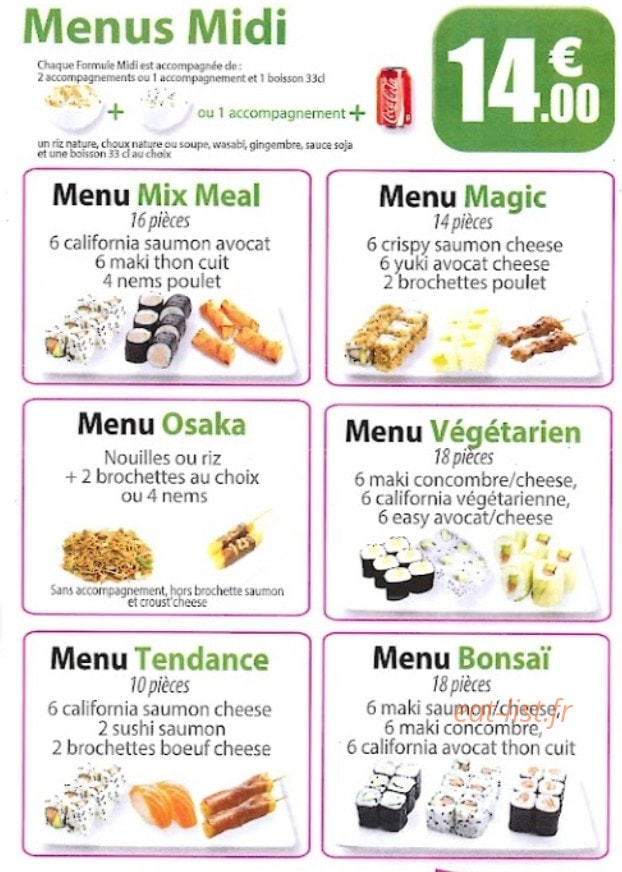 Carte et menu de Sushi Tori à Crevecoeur le Grand — Les menus midi
