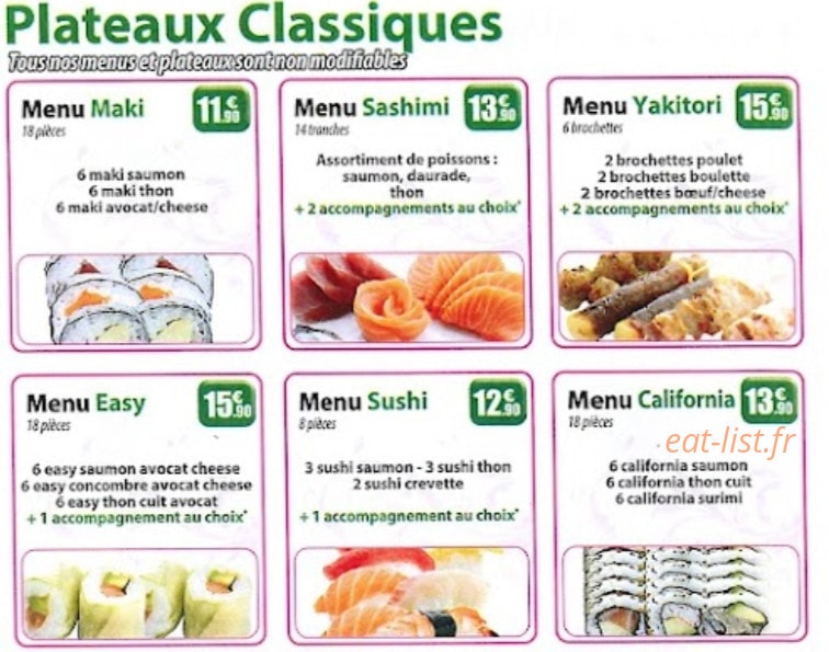 Carte et menu de Sushi Tori à Crevecoeur le Grand — Les plateaux classiques