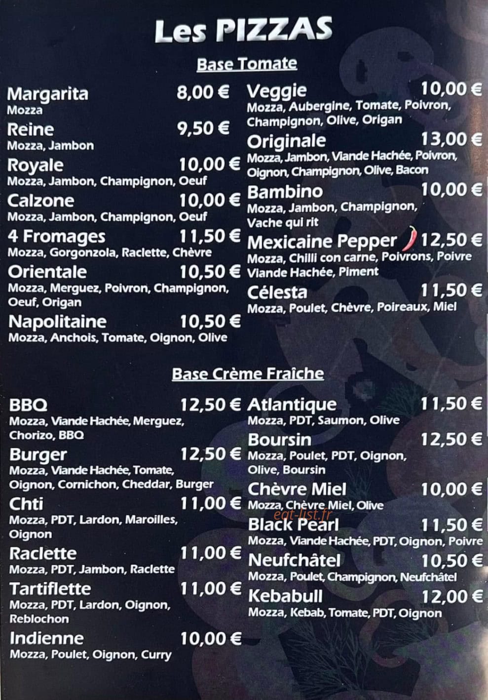 Benjy's pizza — carte page 1