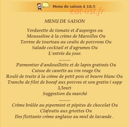 Auberge Le Bois Doré — carte page 1