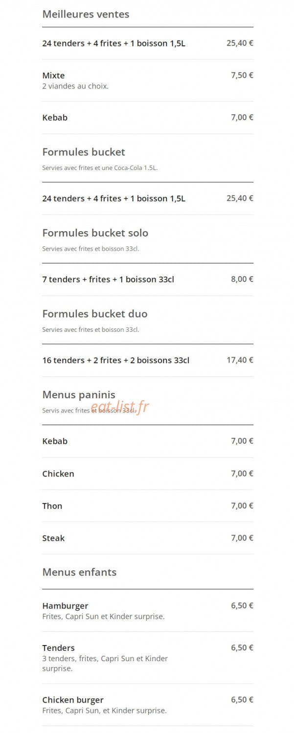 Chicken Food — carte page 1