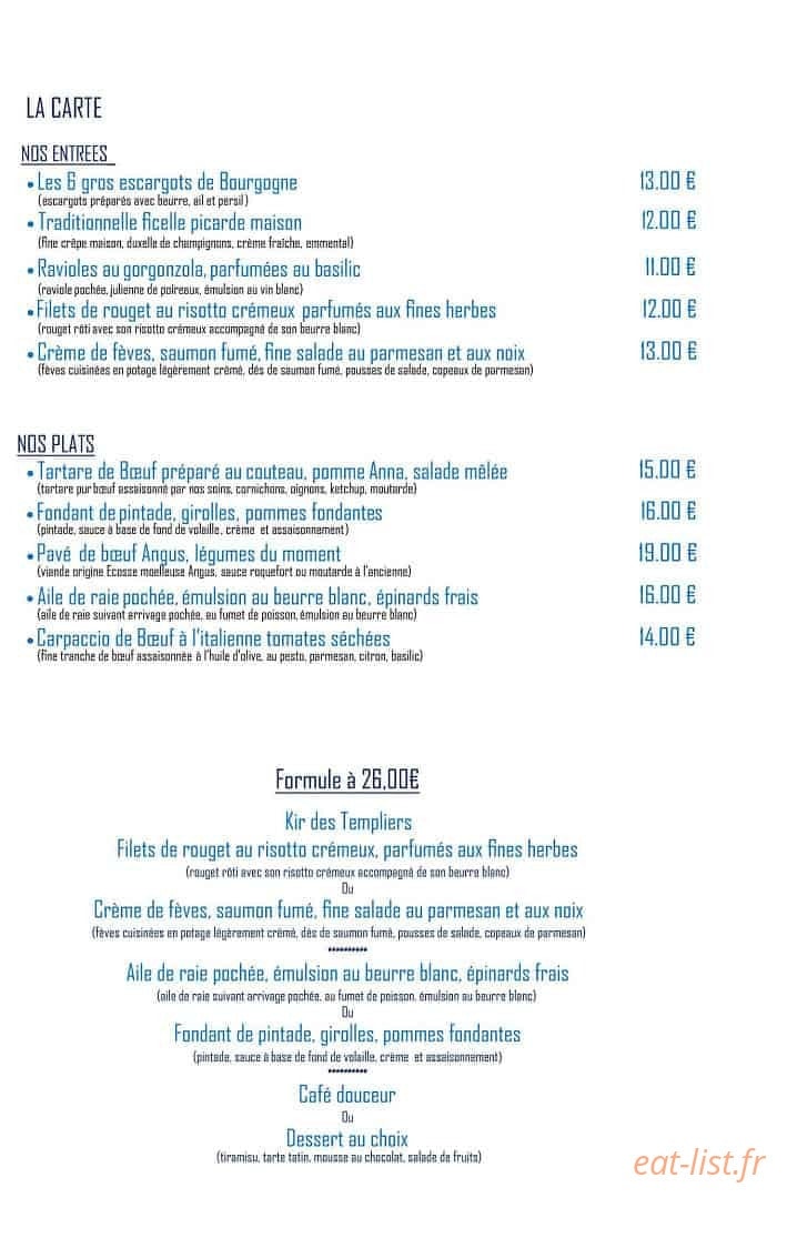 Le Comptoir des Templiers — carte page 1