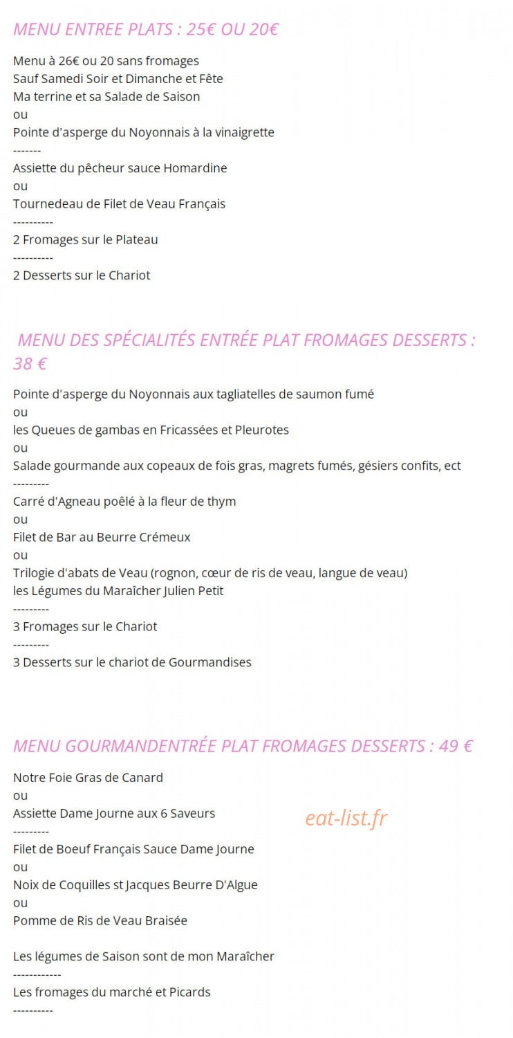 Restaurant Dame Journe — carte page 1