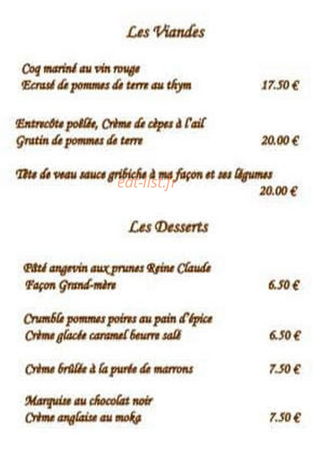 Carte et menu de Auberge de Pont l'Evêque à Pont l'Eveque — Les viandes et desserts