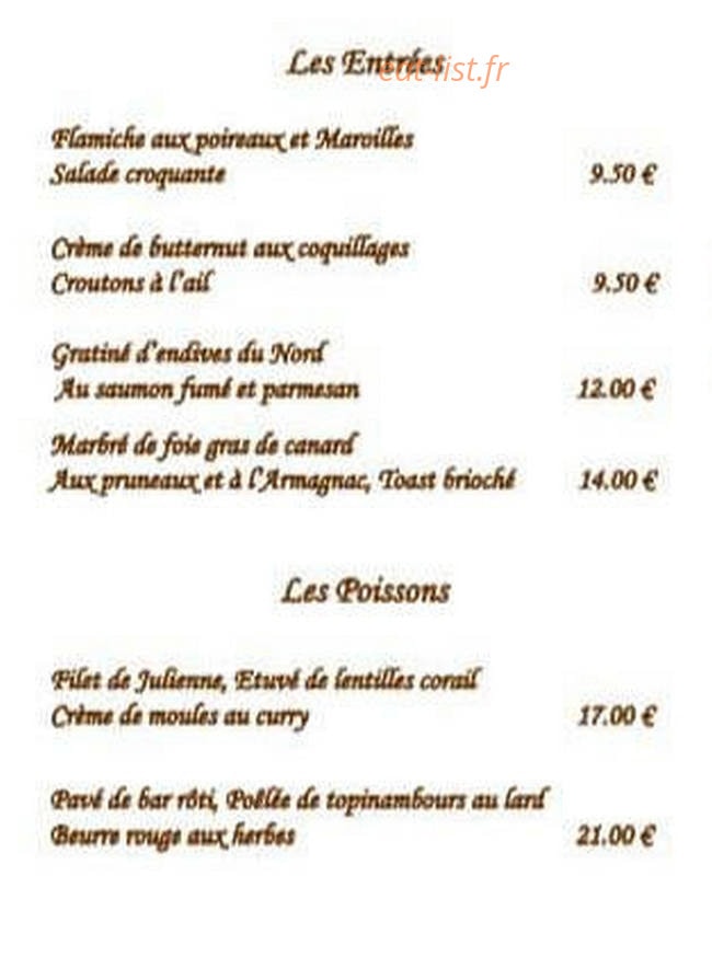 Carte et menu de Auberge de Pont l'Evêque à Pont l'Eveque — Les entrées et poissons