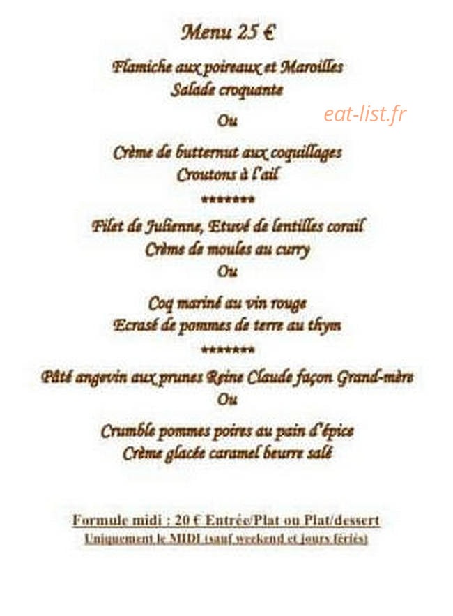 Carte et menu de Auberge de Pont l'Evêque à Pont l'Eveque — Menu 25€