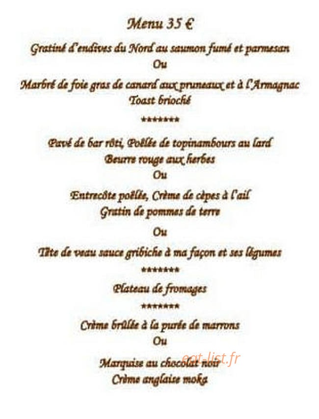 Carte et menu de Auberge de Pont l'Evêque à Pont l'Eveque — Menu 35€