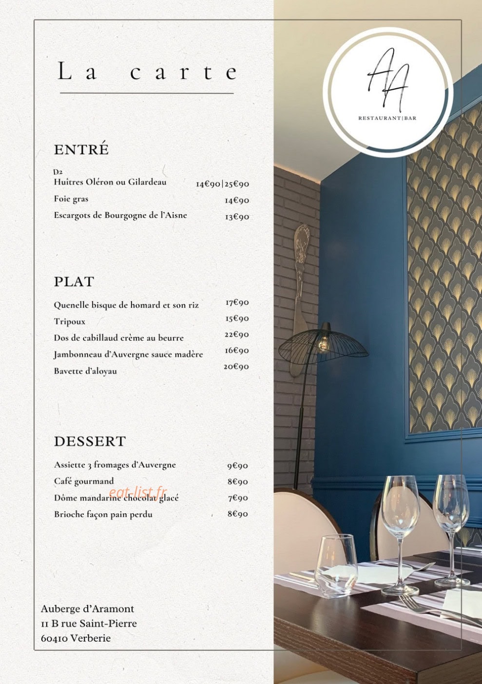 Auberge d'Aramont — carte page 1