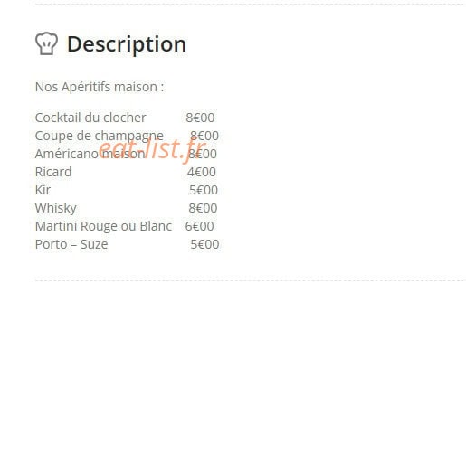Carte et menu de Chez Jako à Villeneuve sur Verberie — Les apéritifs