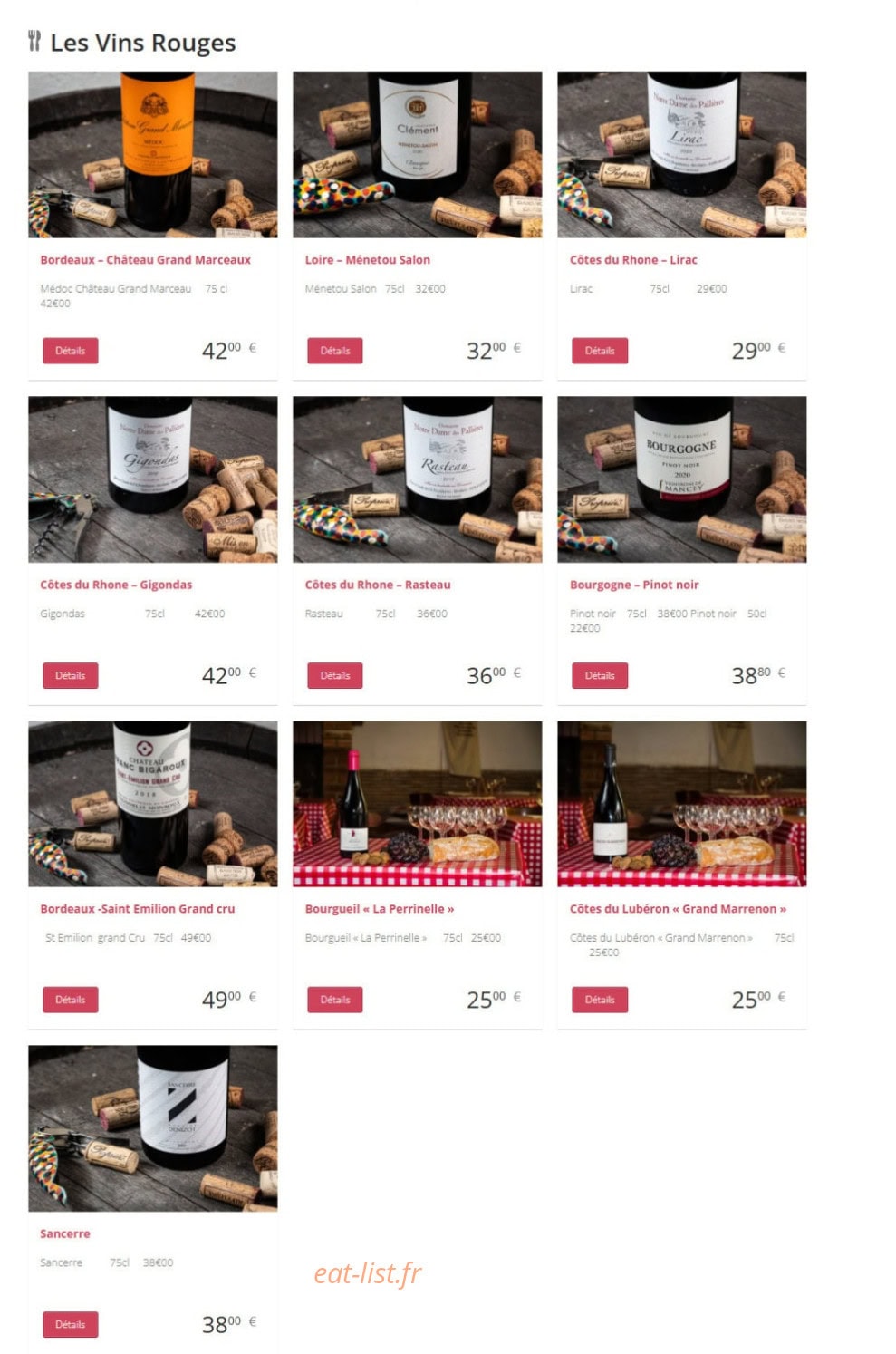 Carte et menu de Chez Jako à Villeneuve sur Verberie — Les vins rouges