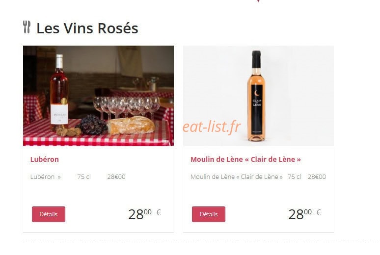 Carte et menu de Chez Jako à Villeneuve sur Verberie — Les vins rosés