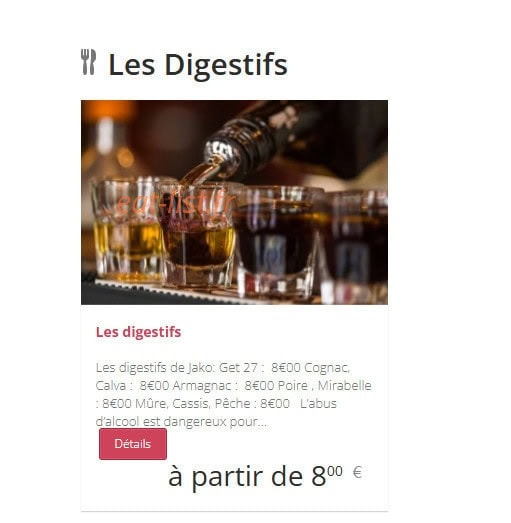 Carte et menu de Chez Jako à Villeneuve sur Verberie — Les digestifs