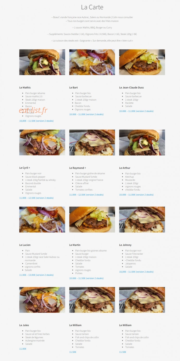Les Burgers de Mathis — carte page 1