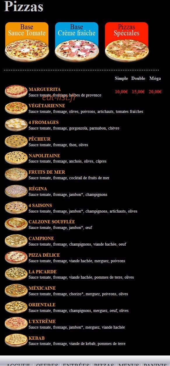 Carte et menu de Pizza Delice à Nanteuil le Haudouin — Nos Pizzas
