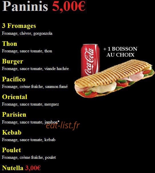 Carte et menu de Pizza Delice à Nanteuil le Haudouin — Nos Paninis