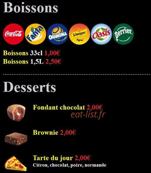 Carte et menu de Pizza Delice à Nanteuil le Haudouin — Nos Boissons et Desserts