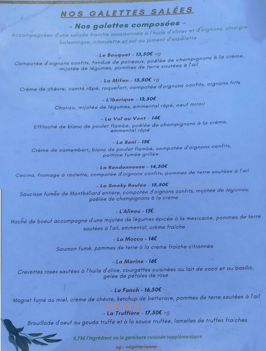 Crêperie Admani — carte page 1