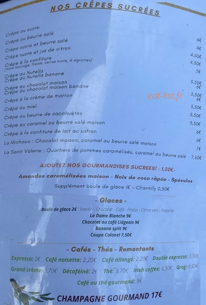Crêperie Admani — carte page 2