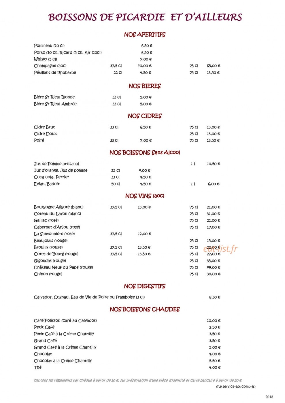 Restaurant du Hameau — carte page 4